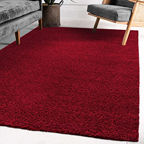 Impression Wohnzimmerteppich - Hochwertiger Öko-Tex zertifizierter Flächenteppich - Solid Color Teppich Rot - Größe 140x200