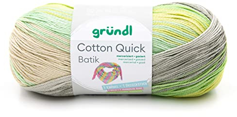 Gründl 4921-03 Cotton Quick Batik Garn, natur-türkis-gelb-grün, 1 x 100 g