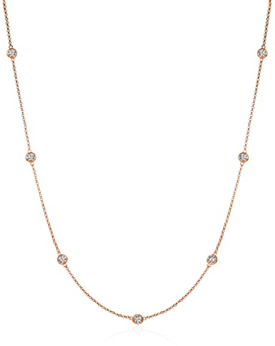 namana Rose Gold Chain Necklace for Women, 18 inch long Chain Necklace for Women with Cubic Zirconia Stones, Rose Gold Necklaces for Women and Teenage Girls, Dainty Chain Necklace for Ladies
