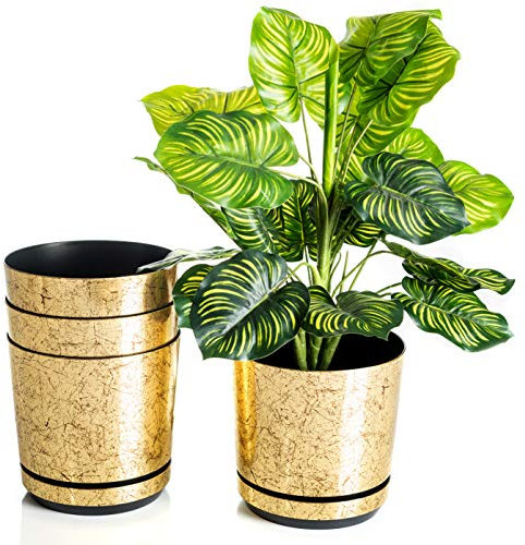 KORAD Set of 4 Antique Gold 18 cm Decorative Pots 18 cm for Flowers, Herbs, Plant Compositions OSL 18/112 x4