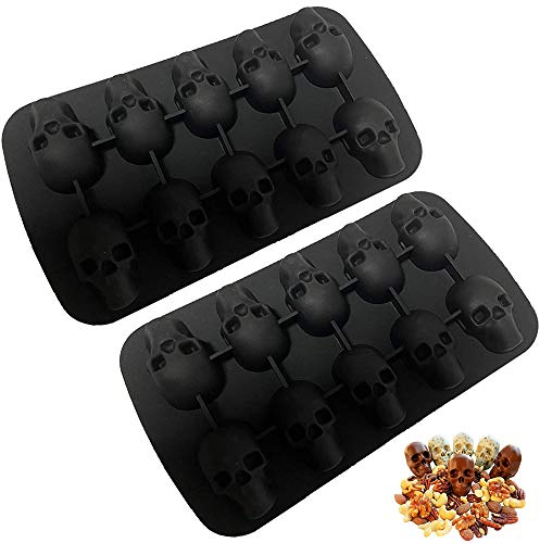 2 Stücke 3D Totenkopf Silikon Eiswürfel,Totenkopf Silikon Eiswürfelform,3D Eiswürfelform Totenkopf Eiswürfel,Silikon Eiswürfelform Totenkopf,für kühle Bourbon, Cocktail, Schokolade, Schwarz