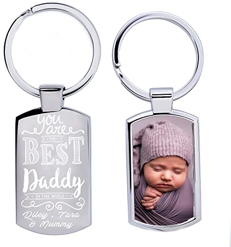 Eliphs Personalised Keyring with Engraved Back Daddy Photo best daddy Grandad fathers day keychain,Dad gif from Daughter Keyring Fathers Day keepsake from Daddy First Key Chain from 1st Babby to Dad