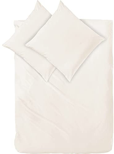 Decoper ® Mako-Satin Bettwäsche aus 100% Baumwolle | Atmungsaktiv & kuschelig weich | Farbe Champagner Creme Weiß| 3 teilig - 200 x 200 cm + (2X) 80 x 80 cm