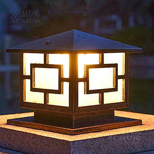 ACMHNC Sockelleuchte Außen Antik, Außenleuchte Anthrazit Vintage in Antikem Look, E27 Pollerleuchte Aus Aluminium Und Acryl, IP54 Gartenlampe, Hof Garten Gehwege Einfahrten Wegeleuchte,Schwarz,15CM