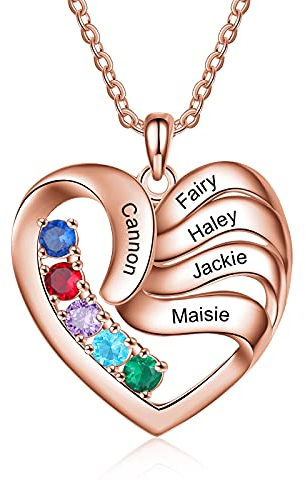 ALBERTBAND Collana Personalizzata in Argento 925 Ciondolo a Cuore con Nomi Incisione Collana per Donna Madre Figlia Regalo per Festa Della Mamma San Valentino (oro rosa-5pietre)