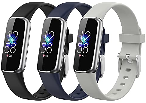 SenMore 3 Stück Armband für Fitbit Luxe, wasserdicht, schweißfest und atmungsaktiv Farbe weiches Silikon-Ersatzband (6,1 - 8,7)