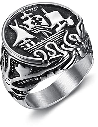 HCMA Vintage Herren Edelstahl Wikinger Ringe einzigartige Octopus Tentakel Piratenschiff Ring nordischen Amulett Schmuck Geschenk US-Größe 7-15