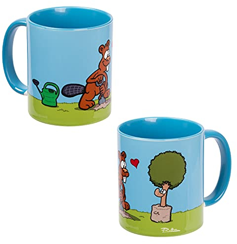 United Labels Ralph Ruthe Tasse 320 ml, Biber & Baum Buddeltasse, Blau, Kaffeebecher aus Keramik, Kaffeetasse