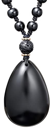 Jewboo Obsidian Waterdrop Pear Shape Pendant Necklaces for Women Men | Protection,Amulet,Healing Power,Gemstone, Crystal,Healing Crystals,Beaded Chain Men's Necklaces,Adjustable