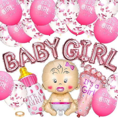 Set Festeggiamenti Battesimo Bimba - Palloncini Nascita Rosa per Bambina Baby Shower, Decorazioni Battesimo Bimba con Scritte Personalizzate (rosa)