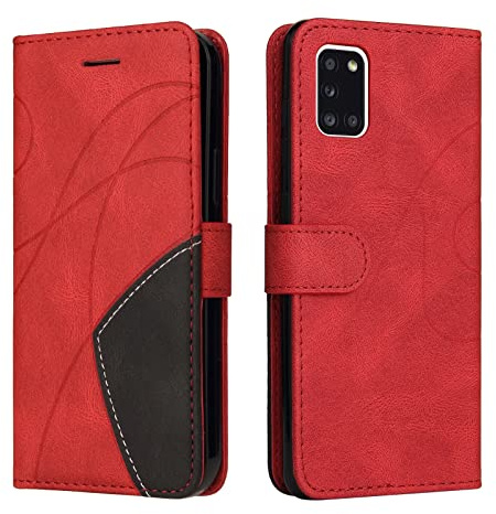 Fatcatparadise Kompatibel mit Samsung Galaxy A31 Hülle, Leder PU Brieftasche Handyhülle Flip Case Silikon Bumper Schutzhülle Klapphülle. Lederhülle mit Kartenfächern und Standfunktion (Rot)