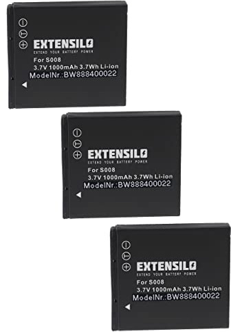 EXTENSILO 3X Akku kompatibel mit Panasonic SDR-S7E | SDR-S7EG-K, SDR-S7, SDR-S9E, SDR-S9EG-K, SDR-S7EG-S, SDR-S9 Kamera (1000 mAh, 3,7 V, Li-Ion)