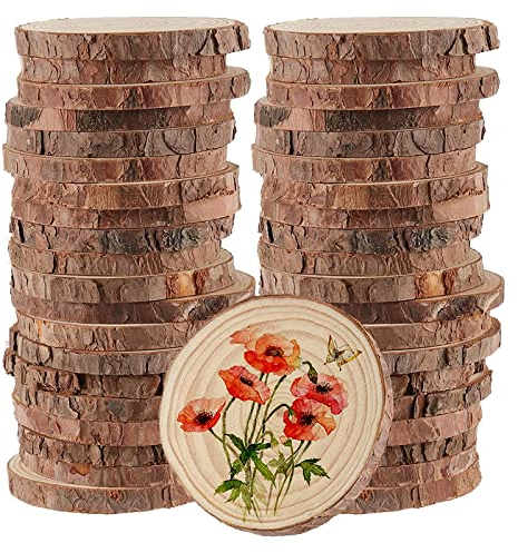 HAKZEON 40 Dischi Legnonaturale, 9 a 10 cm Legno da Decorare con Corteccia Dischi in Legno non Finiti per lavori artigianali, matrimoni, fai da te, Natale, decorazione per la casa, 3,5-4 pollici