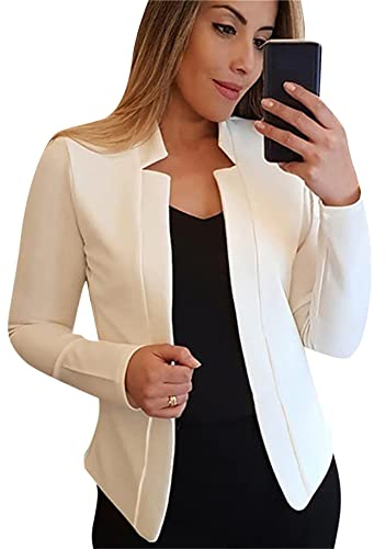 YMING Femmes Bureau De Blazers De Travail Costume d'affaires Ouvert sur Le Devant Veste à Manches Longues Blanc 3XL