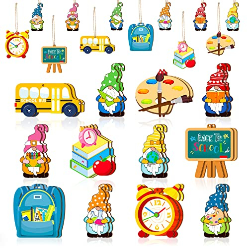 24 Stück Schulanfang Ornamente Holz hängende Banner Dekorationen Schulanfang Dekorationen Schulanfang Klassenzimmer hängende Dekoration Schulanfang Dekoration Schulanfang dekorative Hängeornamente,