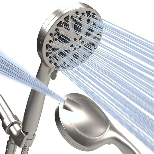 SparkPod 10 Spray Setting High Pressure Shower Head - Luxury 5 High Flow Hand Held Shower Head with High Pressure Jets - Handheld with Stainless Steel Hose & Bracket (Elegant Brushed Nickel)