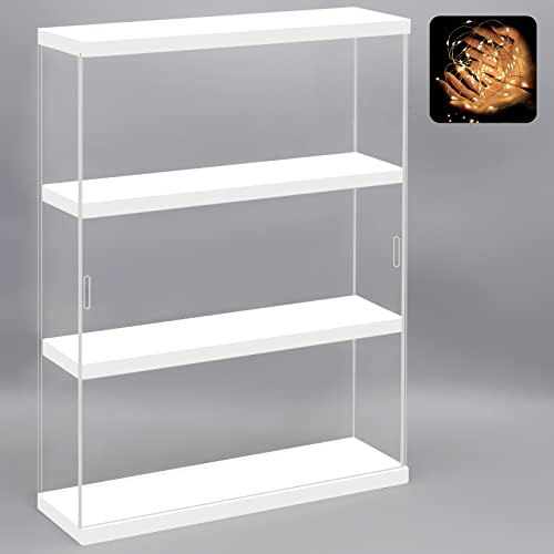 Nonemey Acryl Vitrine Schaukasten mit Licht 3 Stufen Transparent Display Case Box für Modellautos Figuren Collectibles Weiß 30x8.5x37.8cm
