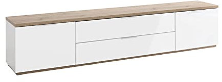 Composad | Mobile Porta Tv della Linea MUNDI con 2 Ante e 2 Ribalte, Porta Tv da Terra, (LxAxP) 240x51x40,50 cm, Colore Rovere Oak Mielato e Bianco laccato, Made in Italy