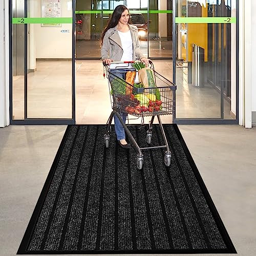 Hafaa Door Mat Indoor & Outdoor Black 80x150 cm Non Slip Washable Doormat Dirt Trapper Water Absorbent Rubber Mat Heavy Duty Floor Mats