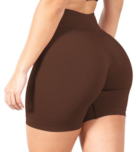 SMILODOX Sport Shorts Damen Amaze Pro, Seamless Blickdichte Radlerhose, Unsichtbarer Scrunch-Effekt, V-Shape High Waist Kurze Sporthose Biker Shorts Yoga Fitness Gym, Größe:XS, Color:Braun
