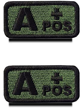 2 Stück Taktisch Militär Grün Typ A+ Pos positiv Blutgruppe Emblem Bestickter Aufnäher Patch mit Verschluss für Erste-Hilfe-Tasche, Trauma, Medizin, Sanitäter, Erste-Hilfe-Rettungsset (A+)