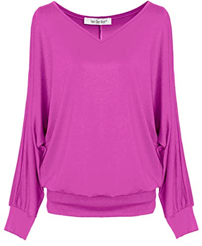 Van Der Rich ® - Tops Básicos Blusa de Manga Larga - Mujer (ML-Fucsia, L)