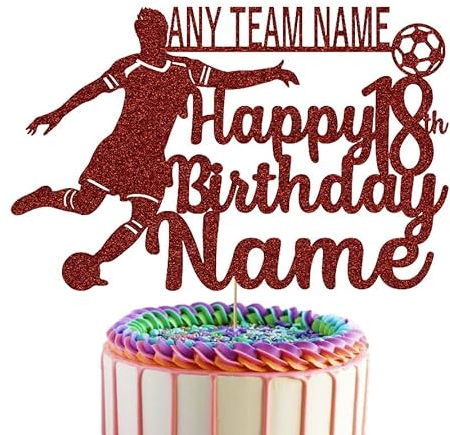 Football Player cake Topper Personalised With Your Favourite Team, Name & Age (Red)