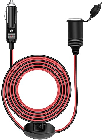 Hoembpn 2M 17AWG Cable de Extensión para Mechero de Coche a Enchufe ON/OFF Interruptor con Fusible 15A,12V/24V Encendedor Enchufe Cable Alargador Mechero Coche para Barcos,Camiones,Coche,Moto