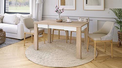 designimpex Design Esstisch Tisch Fonte ausziehbar 85 bis 130 cm, Farbe:Sonoma Eiche - Weiß matt