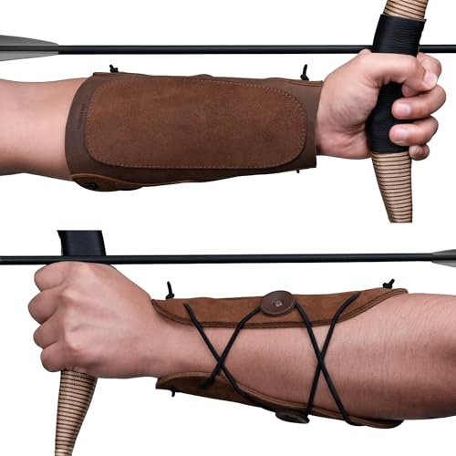 Valhalla Gear, Bogenschießen Armschienen mit Gummizug, Unterarmschutz für Bogenschießübung, Armband, Handgelenkschutz, Cosplay, verstellbare Schnallenriemen, Vollnarbenleder, handgefertigt, Bourbon