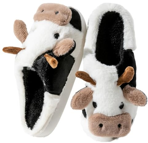 Fadezar Pantofole Donna Squalo/Mucca Ciabatte Donna Uomo Peluche Calde leggere Morbide Comode e Antiscivolo Ciabatte Invernali Bianco nero EU 35-36 (Misura suola 36-37)