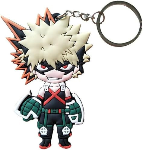 Distrigeek MHA Schlüsselanhänger Bakugo Katsuki Gummi Doppelseitiger Schlüsselanhänger für Herren Damen Kinder 8cm, mehrfarbig, Large