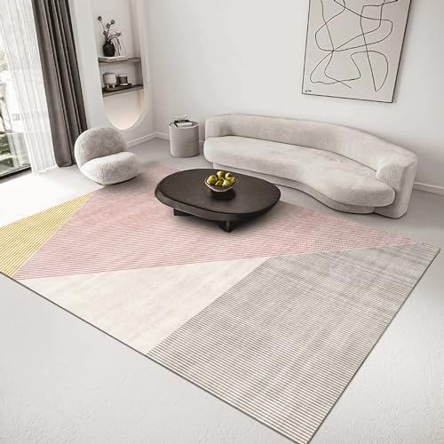 Teppich Kinder teppiche mädch Baby spielteppich Rosa Gelb Grau Geometrisches Streifendesign Moderne Teppiche Schlafzimmer deko 180x280cm
