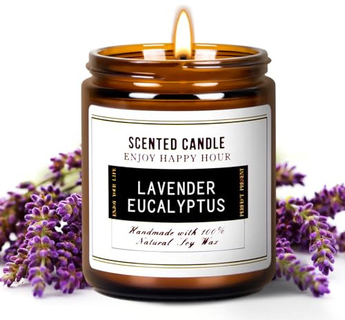 Hochwertige Eukalyptus- und Lavendel-Duftkerzen, Sojawachskerzen, Aromatherapie-Kerzen für Stressabbau, Meditation, Yoga, Entspannung, Spa, 400 ml, natürliche Glaskerzen für Zuhause, Männer, Frauen,