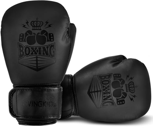 Kids Boxing Gloves for Boys and Girls,Youth Boxing Training Gloves for 3-15,Kids Sparring Boxing Gloves for Punching Bag, Kickboxing, Muay Thai, MMA (Black, 4oz)