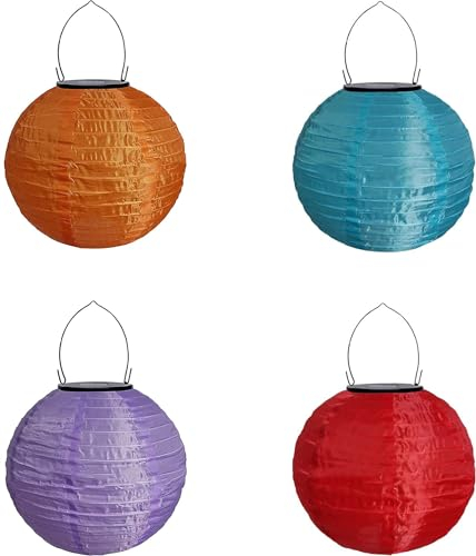 XNSHUN 4er Set Solar Außen Laterne Lampions Rund, Bunte Outdoor Lampions, Wasserdicht Hängende Gartenlaterne LED-Laterne, Für Garten, Balkon, Hochzeit, Party Deko (A)