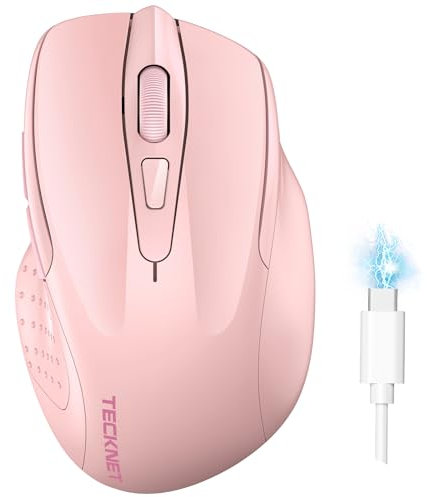 TECKNET Mouse Bluetooth Ricaricabile, Multi-dispositivo Mouse Wireless Silenzioso (Tri-Mode: BT 5.0/3.0 + 2.4G), 4800 DPI Mouse Ergonomico Portatile per Laptops, Mac OS, Android, Windows