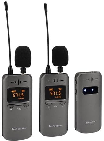 Professional Wireless Lavalier Microphone, 1 to 2 UHF Wireless Lavalier Microphone System for DSLR Camera Phone Noise Cancelling Lapel Microphone for Video Recording Interview