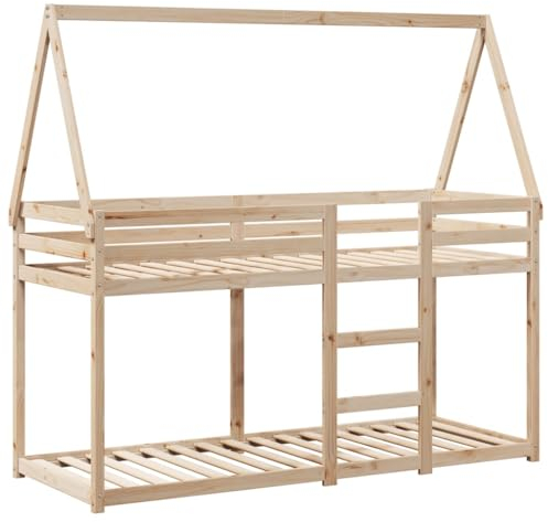 vidaXL Etagenbett, Hochbett mit Dach Leitplanken, Stockbett für Schlafzimmer, Bett Holzbett Einzelbett, 90x200cm Massivholz Kiefer