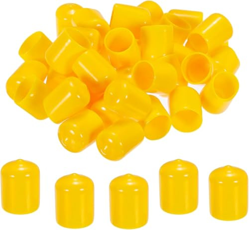 TA-VIGOR 100Pcs Rubber End Caps 16mm ID Flexible Round Thread Protectors | Yellow Vinyl Flexible Bolt Covers End for Screws, Bolts, Tubes, Cables And Wires