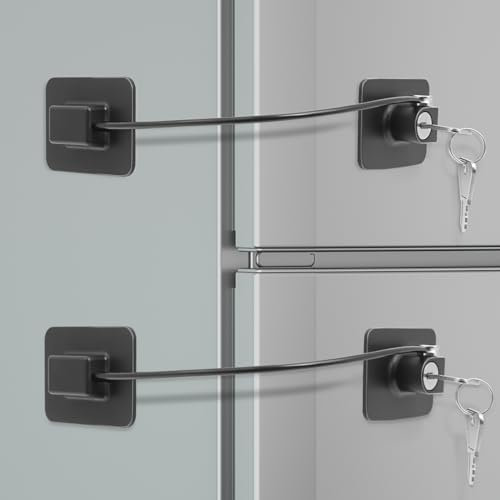 KOVOSCH 2 Stück Kühlschrank Schloss,Fensterschlösser,Schrankschlösser,Fensterschlösser Für Kindersicherheit,Ohne Bohren,Kühlschrankschlösser Mit Schlüssel,Babyschrank Sicherheitsschloss,Schwarz