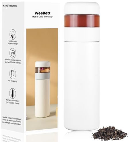 BrewCup, Travel Mug, Travel Tea Mug, Tea Infuser, Fruit Infuser, Thermal Flask, Customise Tea Strength, Keep Hot and Cold, 400ml, Stainless Steel (White)