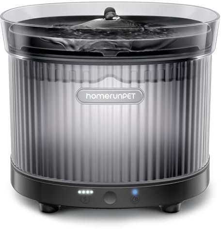 Homerunpet Katzenbrunnen Kabellos mit Bewegungsmelder & Ultraleiser Kabelloser Pumpe, BPA-freier Trinkbrunnen für Katze mit 7800mAh Akku, Leicht zu Reinigender Wasserbrunnen mit Smart LED, 2L