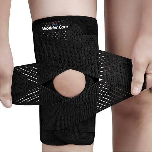 Wonder Care Kompressions-Kniebandage für Knieschmerzen, Sport, Laufen, Meniskusriss und ACL-Linderung. Verstellbare Kniebandage mit seitlichen Stabilisatoren. Kniestütze mit Air-Mesh-Gewebe.