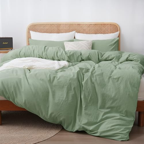 ATsense Bettwäsche 135x200 cm Baumwolle 4teilig, Bettwäsche-Sets Mint Grün ÖkoTex-Zertifizierte mit Leinenartigem Griff, Atmungsaktiv, 2 Bettbezug und 2 Kissenbezug 80x80 cm
