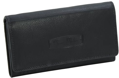 Money Maker - Damen Leder Geldbörse Großer Geldbeutel für Frauen Portemonnaie mit RFID-Schutz Schwarz