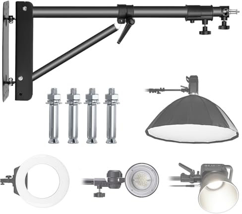 Soportes de Pared Triangulares, Brazo Articulado 180° Trípode Montado en la Pared Rotación 74-134CM Longitud Ajustable Soporte de Luz Soporte de Pared para Fotografía Softbox Monoluz