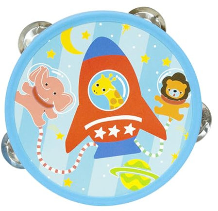 Tamburin, Handtrommel, Musik Tamburin mit Süßem Tiermotiv, Hölzerne Tamburin, Baby Trommel, Musikinstrumente Kinder, Musikinstrument Aus Holz, Instrument Spielzeug für Jungen Mädchen (Raketen)