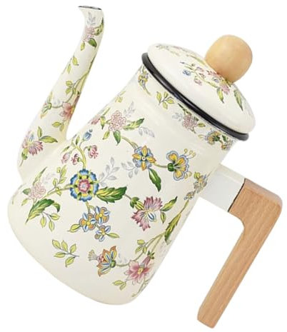 BESPORTBLE Emaille Teekanne Mit Holzgriff Hitzebeständig Multifunktional Für Zuhause Ergonomisch Geformt Sicherer Griff Vintage Stil