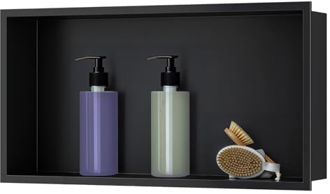 sunrik Nicchia Doccia Incasso Nero 60x30x10 Cm, Acciaio Inox, Mensole | Nicchia da parete per doccia in acciaio inossidabile, Nicchia senza ripiano, Nicchia da doccia